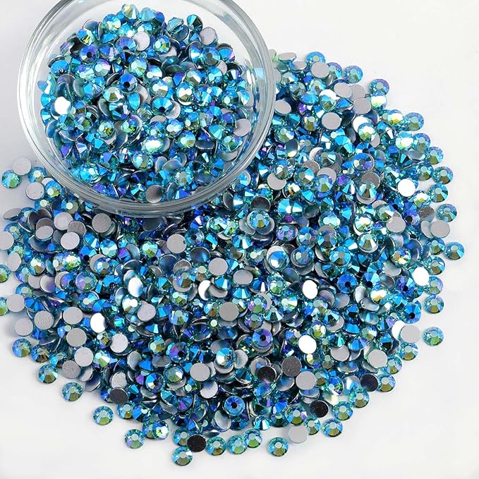 Beadsland Flatback Rhinestones Bulk, 2880pcs Rhinestones for Nails Crafts Clothes DIY Decoration, Aquamarine AB, SS30, 6.3-6.5mm