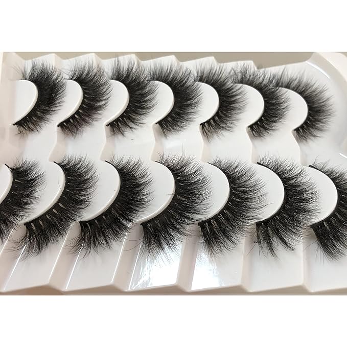Pooplunch False Eyelashes Cat Eye Wispy Extensions Faux Mink Lashes Pack Short Natural Volume Fake Eyelash Strips 7 Pairs Pack