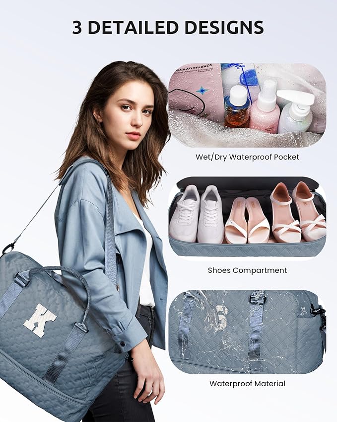 Personalized Gifts-Initial Overnight Bag with Shoe Compartment, Personalized Weekender Bag, Monogram Overnight Bag, Letter Travel Bag with Makeup Bag,Birthday Gift For Women Girl (Letter Q)