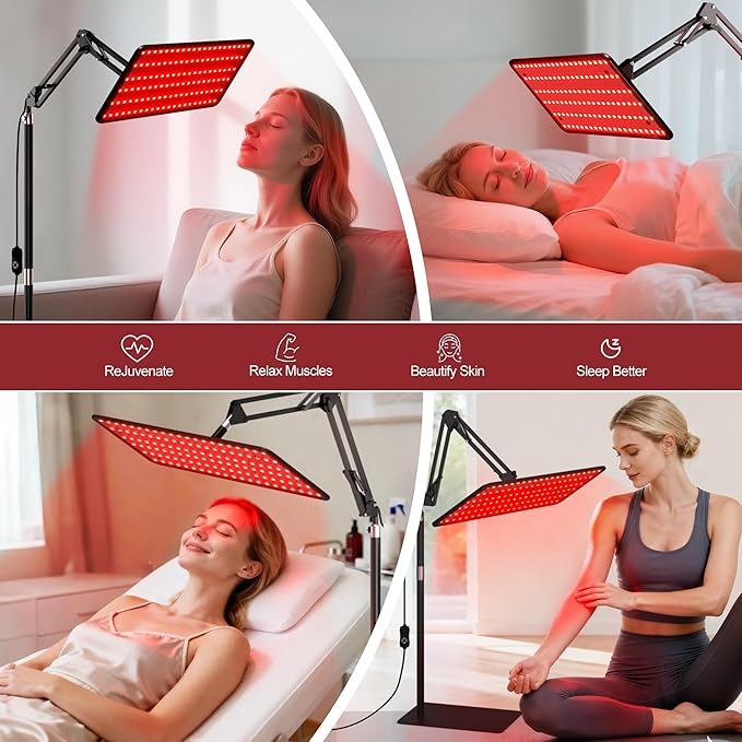 Morfone Red Light Therapy for Body & Face - Infrared Light Therapy Lamp 660nm, 850nm, 940nm Tri-Wavelength LED Beads Panel with Height Adjustable Stand for Home Use, Gift for Women Girls