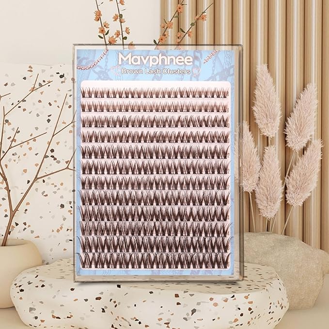 Flaunt Lash Clusters Brown Eyelash Clusters Fluffy Cluster Lashes Ultra-Dense Lash Clusters Eyelashes Extension Waterproof Individual Lashes Dark Brown Wispy CC-Curly Lash Extensions (144Pcs, 8-16MM)