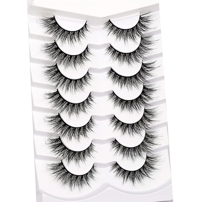 Pooplunch False Eyelashes Fairy Lashes Wispy Crossed Faux Mink Lashes Cat Eye Look Fluttery Volume 8D Fake Eyelashes Faux Mink Lashes Strips 7 Pairs Pack