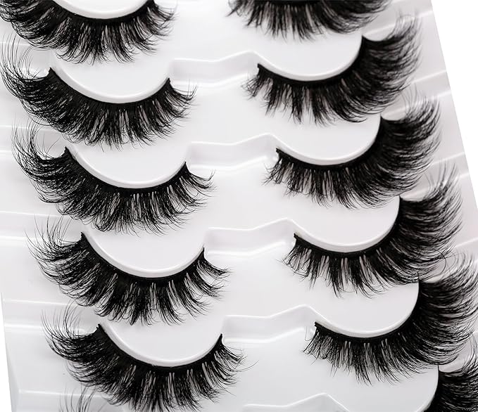 Pooplunch False Eyelashes Cat Eye Lashes Winged Look 18MM Fluttery Volume Dramatic Crossed Wispy Fake Eyelash 8D Natural Faux Mink Lashes Strips 7 Pairs Pack