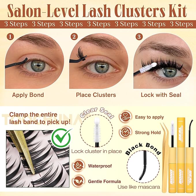 Lash Clusters Kit Manga Eyelash Clusters 300pcs DIY Lash Extension Kit with Bottom Lashes 12-20mm Anime Cluster Lashes Volume Fairy Eyelash Extensions Kit with Bond,Seal,Tweezers by TOOCHUNAG