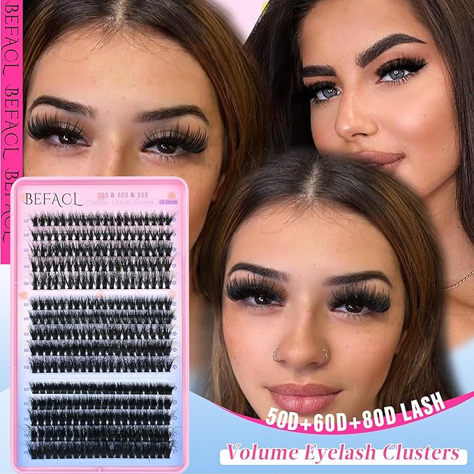 Wispy Lash Clusters 50D+60D+80D Eyelash Clusters C Curly Cluster Lashes Natural Individual Lashes 300Pcs Eyelash Extensions 10-18MM Matte Black DIY Lash Extension by Befacl