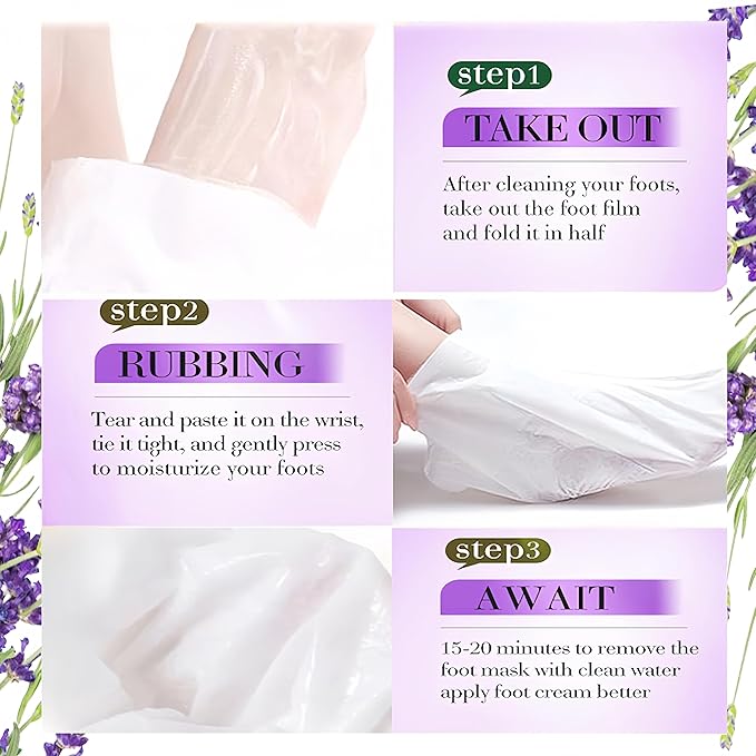 Lavender Foot Peel Mask 5 Pairs, Exfoliating Foot Masks That Remove Dead Skin, Hydrating Foot Mask Socks for Dry Cracked Feet, Moisturizing Foot Exfoliator for Women & Men Spa at Home
