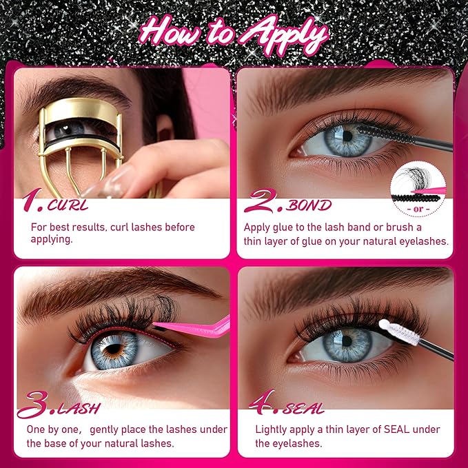 Fluffy Lash Clusters 640pcs Lashes Clusters Kit 11-18mm 40D 60D 80D 100D Eyelash Extension Kit D Curl Thick False Eyelashes with Bond Seal Remover