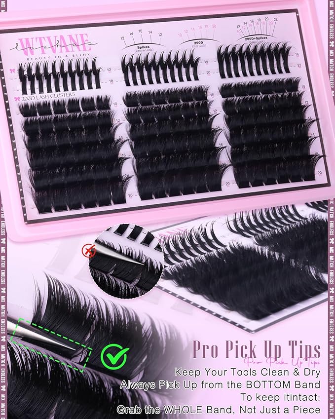 Wtvane Wispy Lash Clusters with Spikes Eyelash Clusters DIY Lash Extensions with 10-20MM 200D Individual Lashes 12-22MM Spiky Lashes Clusters Volume Manga Cluster Eyelash Extensions for Baddie Look