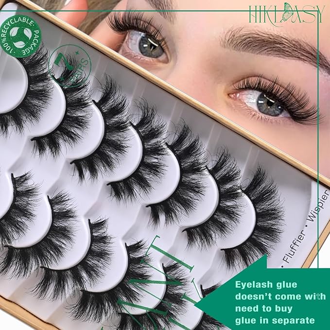 False Lashes 18mm Mink Lashes Full Strip Lashes 7 Pairs Pack Cat Eye Soft Fake Lashes Strips Reusable 25 Times,Pestañas Postizas Eye Lashes Wispy Lash Strips Eco Friendly Eyelash By Hiklasy