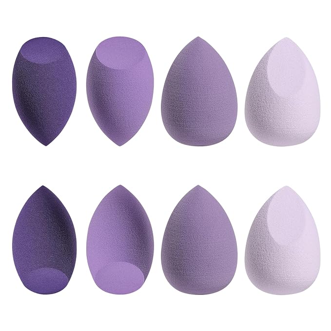ABC Glow Beauty Blender Sponge Set β 8-Pack | Flawless Makeup Application | Latex-Free, Ultra-Soft, Reusable Makeup Sponges with Travel Case | For Liquid, Cream & Powder (Purple)