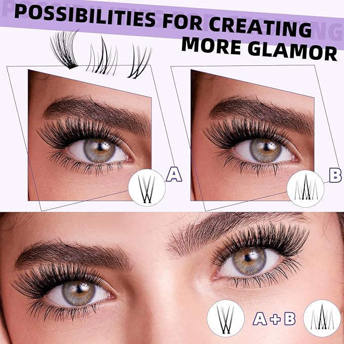 B&Qaugen Lash Clusters with Bottom Lashes 10-18mm 40D D Curl Individual Lashes Cluster Eyelash Clusters Wispy with 2 Styles Bottom Lash Extension DIY Lash Extensions at Home (40D-D-MIX10-18)