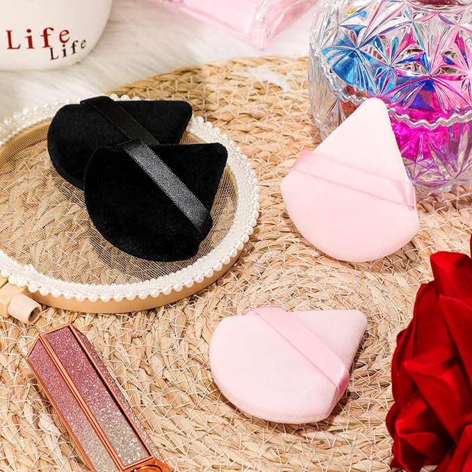 Maitys 12 Pcs Powder Puff Triangle for Face Makeup Cosmetic Loose Powder Puff Velour Soft Body Washable Reusable Foundation Sponge Wet Dry Makeup Tool for Women(Small,Black, Pink)