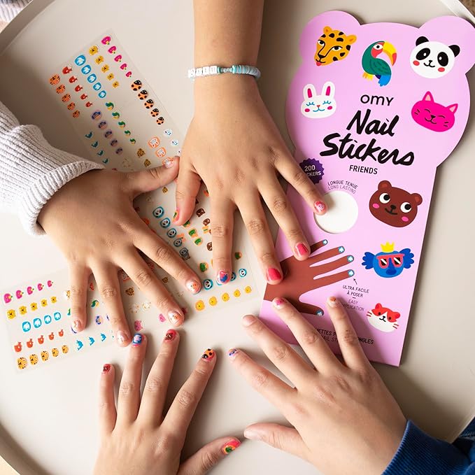 Omy Friends & Animals Nail Stickers for Kids - 200 Stickers, Waterproof, Durable, Fun, Creative Designs | Strong Enough to Last Through Hand Washing - Easy to Apply, Safe, Non-Toxic | Age 3 and Up