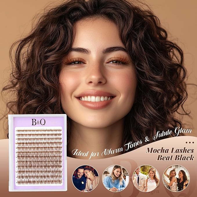 B&Q Brown Lash Clusters Blonde Brown Eyelash Cluster for Light Hair, MochaLash Cluster Eyelash Extensions Soft Browns False Eyelashes Comfortable Eyelash Clusters Perfect for Occasions(MochaLash 03)