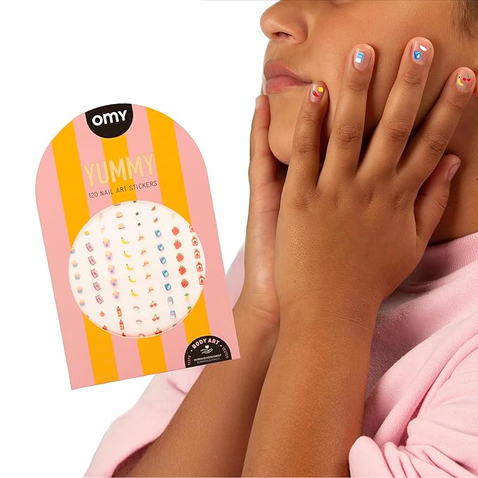 Omy Yummy Nail Art Stickers - 120 Stickers, Waterproof, Durable, Fun, Creative Designs | Strong Enough to Last Through Hand Washing - Easy to Apply, Safe, Non-Toxic | Age 6 and Up