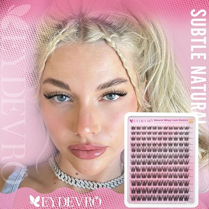 EYDEVRO Natural Lash Clusters Wispy Eyelash Clusters C Curl 8-16mm Cluster Eyelash Extensions DIY Lash Extensions at Home Cluster Lashes Reusable Waterproof Individual Lashes Soft Thin Band