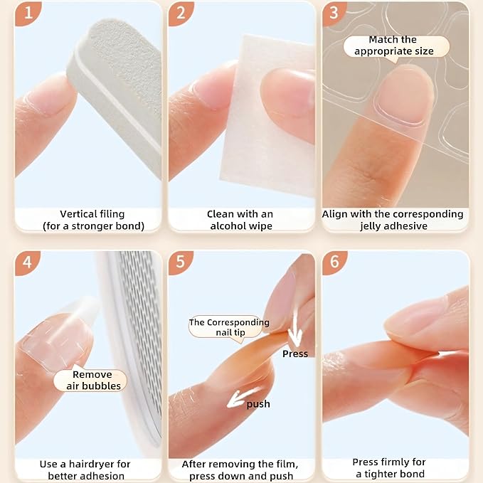 Fiaoudm Ultra-Slim Nail Adhesive Tabs – Jelly Double Sided Waterproof Gel Sticker Pads with Tool Set, Seamless & Strong Hold for Press On Nails, Fake Tips & Manicures, 24 Sizes Extra-Strong Kraft(10)