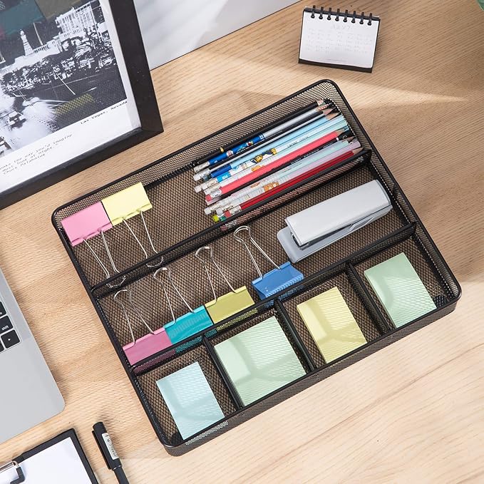 Amazon Basics Mesh Drawer Organizer, Black, Pack of 4