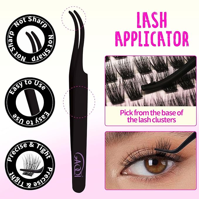 GAQQI Lash Clusters Kit, DIY Lash Extensions Kit 10-14mm Cluster Lashes, Wispy Eyelash Clusters with Lash Bond and Seal+Lash Tweezer+Remover+110pcs Thin Band Individual Lashes (3D-GQ08-KIT)