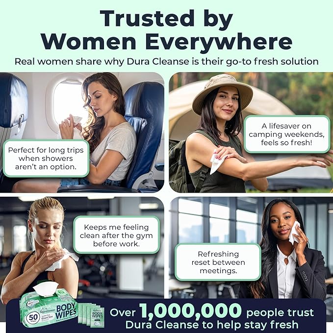 Body Wipes for Women – Sensitive Skin (Gentle Clean) – 4 Pack (200 XL Wipes + 16 Travel Wipes), Extra Moist No Rinse Bathing Wipes, Rinse-Free Shower Alternative for Travel, Gym & Daily Hygiene
