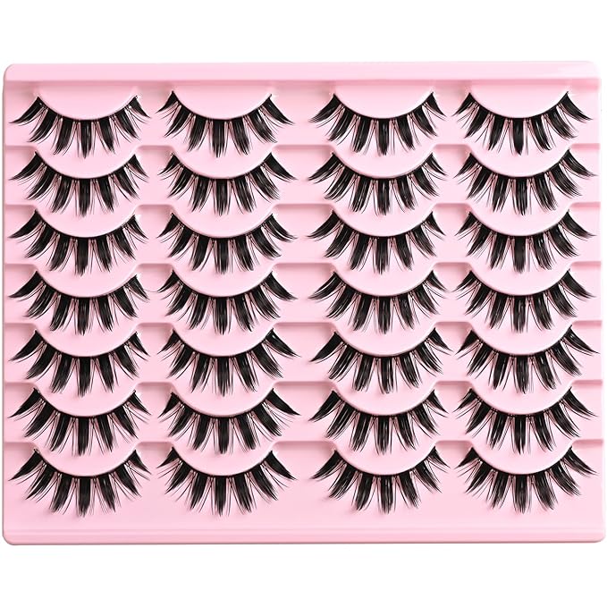 Manga Lashes Anime Eyelashes Fake Mink Manhua Lash Pack Wispy Spiky Eye Lashes Natural Look 14 Pairs Doll Spike Wet Eyelash Pack 16mm Manhwa Pestañas for Women