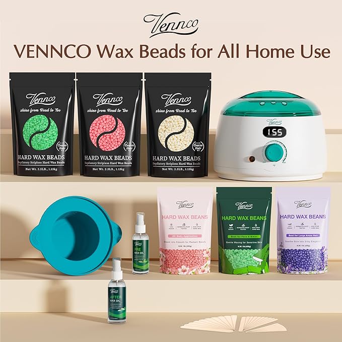 Vennco 2.5lb Cream Hard Wax Beads, Premium Coconut-Infused Hair Removal Wax for Full Body - Ideal for Brazilian, Bikini, Legs, Arms, Chest, and Back