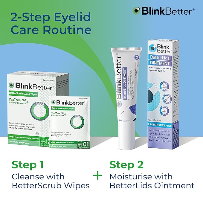 BlinkBetter Tea Tree Oil Eyelid Wipes- 60 (Pack of 3) Natural Blepharitis, MGD & Dry Eye Relief Wipes | Cleansing, Soothing, Dual-Textured, Triple Moisture Formula | Biodegradable & Gentle