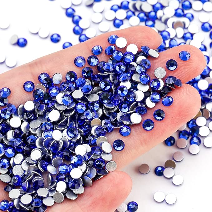 Novani Royal Blue Rhinestones, Flatback Loose Gemstones 1440pcs Glass Crystal Bulk for Clothes Shoes Crafts Makeup Nail Art and DIY Decorations(SS6, Sapphire)