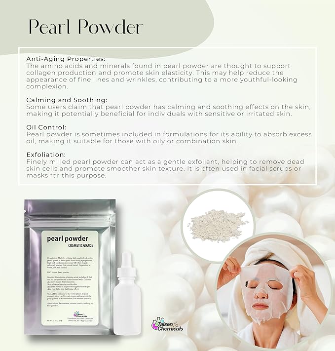 Talsen Chemicals Pure Pearl Powder DIY Cosmetic Grade Pearl Powder For Face, Making Face Mask, Cream And Lotion (2 Ounce / 56 gram)
