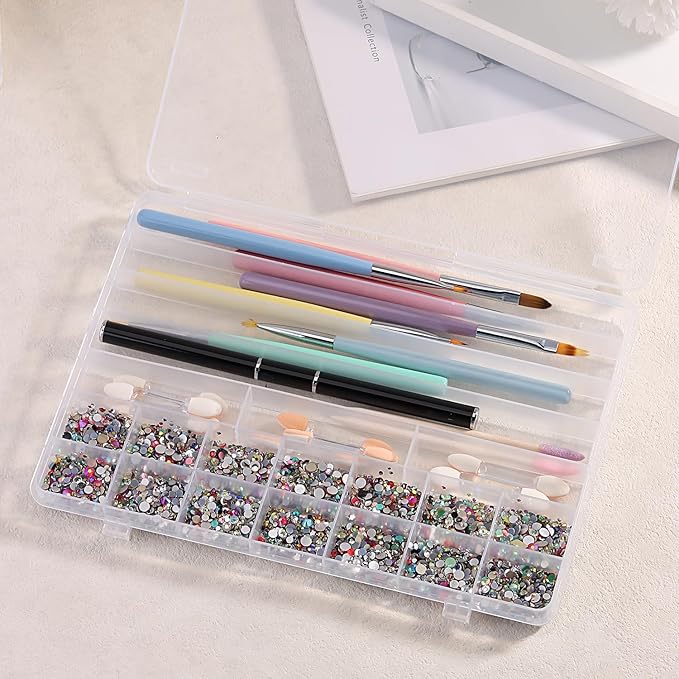 Fspronail 21 Grids Clear Large Plastic Organizer Box With Dividers, Bead Organizers And Storage Compartment Container For Nail Accessories/Jewelry/Craft/Screw/Small Parts/Diamond Painting Art Tools