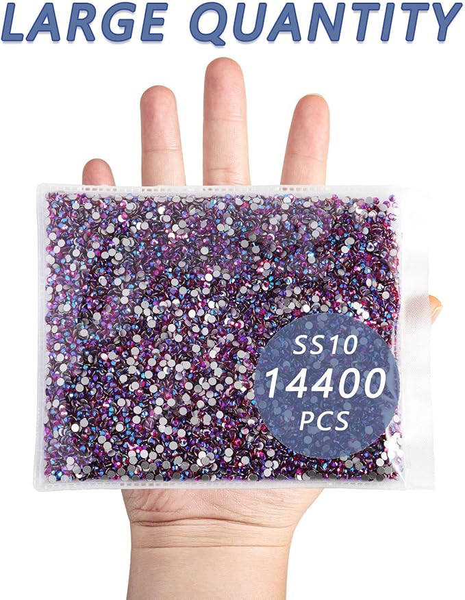 Beadsland Flatback Rhinestones Bulk, 14400pcs Rhinestones for Nails Crafts Clothes DIY Decoration, Light Siam AB, SS10, 2.7-2.9mm