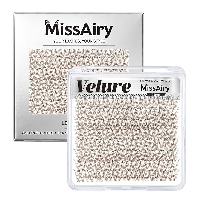 MissAiry Velure Lash Clusters Brown Lash Cluster LengthLock Eyelash Extensions Natural Lashes 16MM Eyelashes Clusters Natural with Invisible Band Venus Individual Lashes(Velure Dark Brown 16MM)
