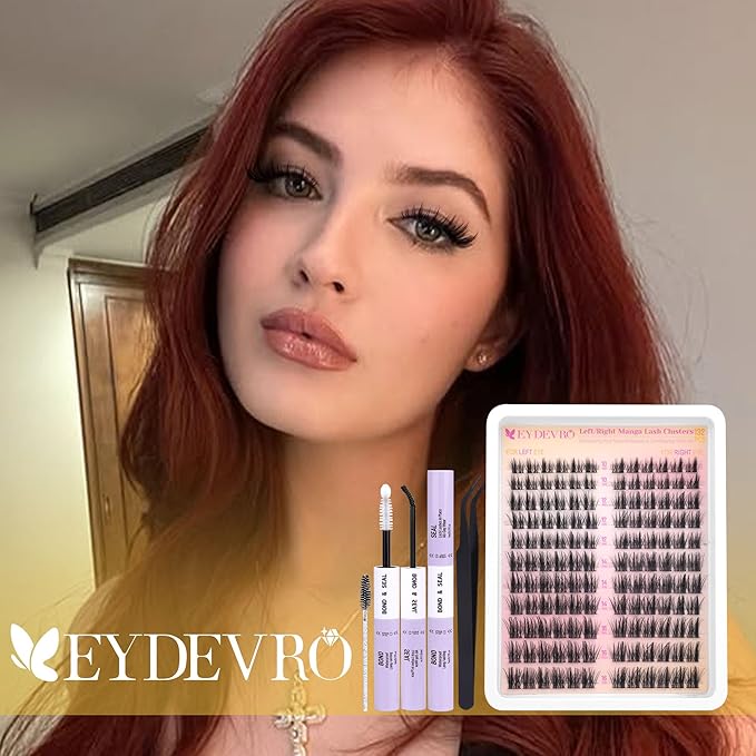 EYDEVRO Manga Lash Clusters Kit Natural Wispy Eyelash Clusters Kit Anime Spiky Cluster Eyelash Extensions 144 Pcs CD Curvature Cluster Lashes Individual Eyelashes 10-16mm DIY Lash Extension Kit