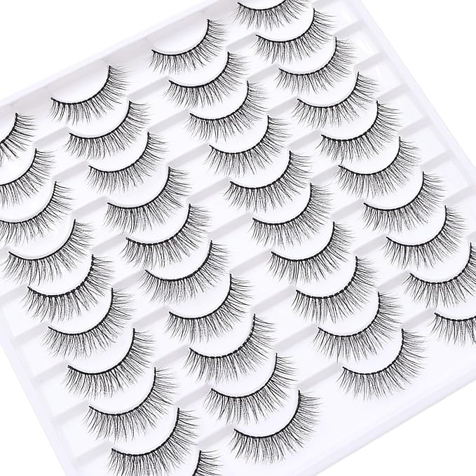 False Eyelashes 20 Pairs Wispy Lashes Faux Mink Lashes 14mm 3D Fluffy Cat Eye Lashes (style 20-063)