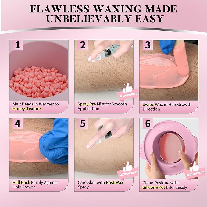 LANSLEYWAX Pink Hard Wax Beads, 1LB Wax Beans for Sensitive Skin & Full-Body Hair Removal, Brazilian/Bikini/Face/Legs/Eyebrow/Armpit/Chest Waxing Refill at Home for Women & Men, Stripless Formula