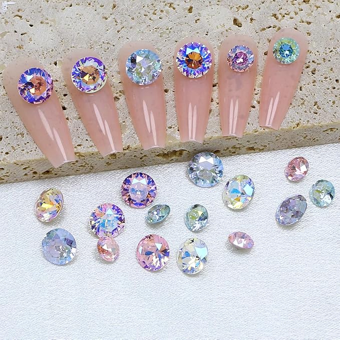 DONGZHOU 45Pcs Rhinestone for Nails,3D Nail Art Rhinestone Round Big Nail Crystals Shiny Nail Diamonds Nail Charms and Gems for Manicure Decoration DIY Crafts
