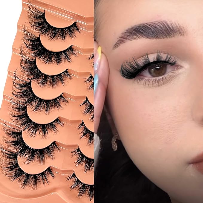 False Eyelashes Strip Lashes Wispy Yasnai Cat Eye Lash Fake Eyelash Natural Look Volume 18mm Mink Fluffy Fox Eyelashes 7 Pairs Pack 9D