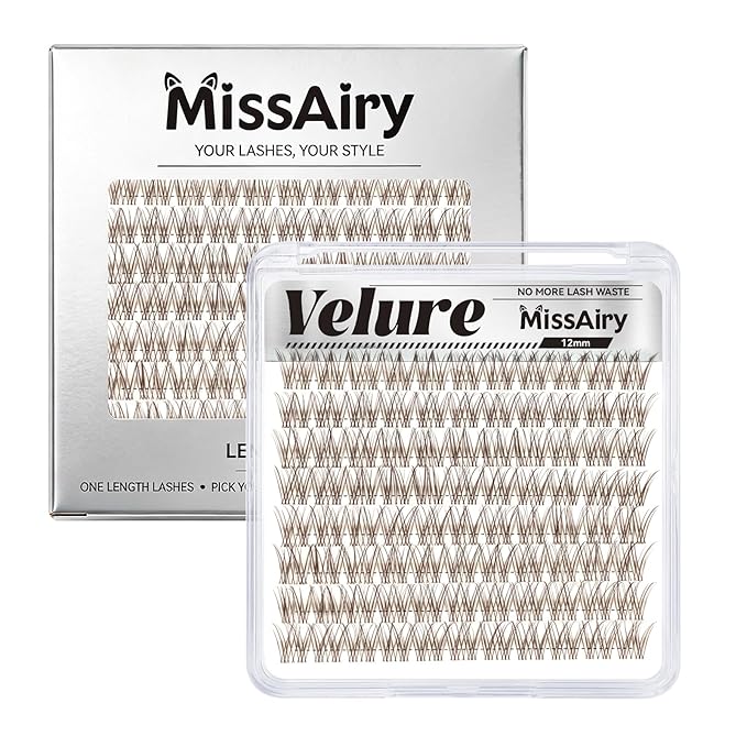 MissAiry Velure Lash Clusters Brown Lash Cluster LengthLock Eyelash Extensions Natural Lashes Short Eyelashes Clusters 12MM DIY Natural with Invisible Band Individual Lashes(Velure Dark Brown 12MM)