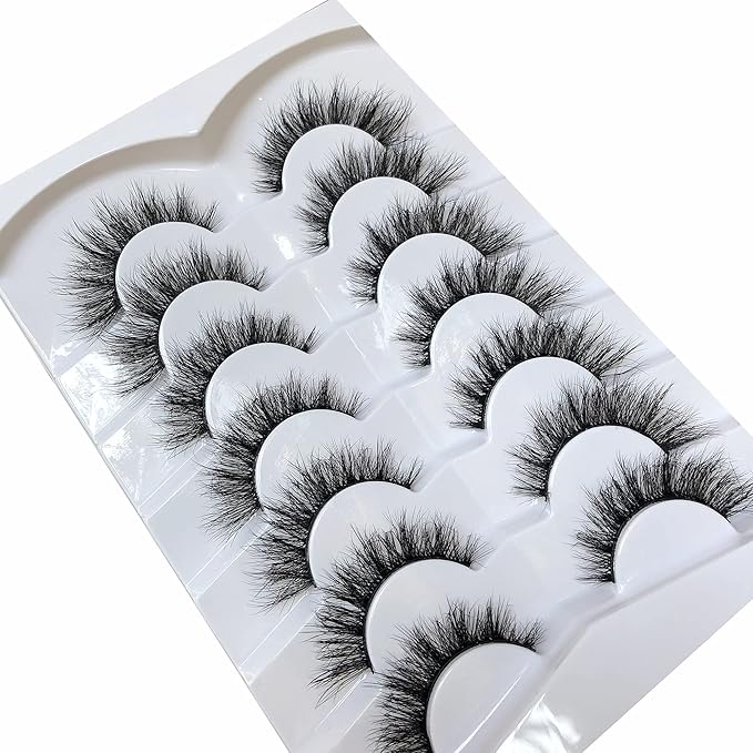 Pooplunch False Eyelashes Cat Eye Look Natural Volume Lashes Wispy Short Fake Eyelashes Faux Mink Lashes 7 Pairs Pack
