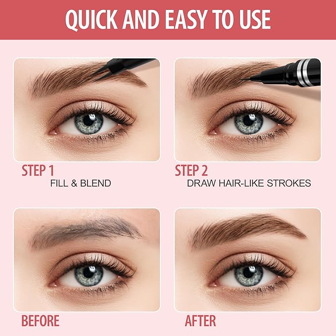 Eyebrow Pencil, 2-in-1 Waterproof Eyebrow Pen, with 2 Tip Microblading Eyebrow Pencil and Ultra-Precise Brow Pencil, with Eyebrow Brush, Eyebrow Pencils for Women, Natural Hair-Like Brows - Dark Brown