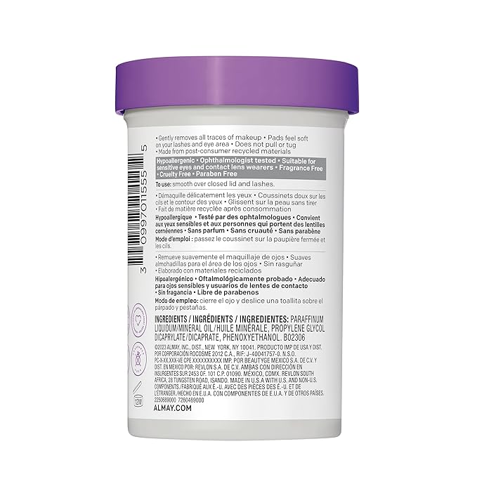 Almay Makeup Remover Pads, Longwear & Waterproof, Hypoallergenic, Fragrance-Free, Dermatologist & Ophthalmologist Tested, 120 count