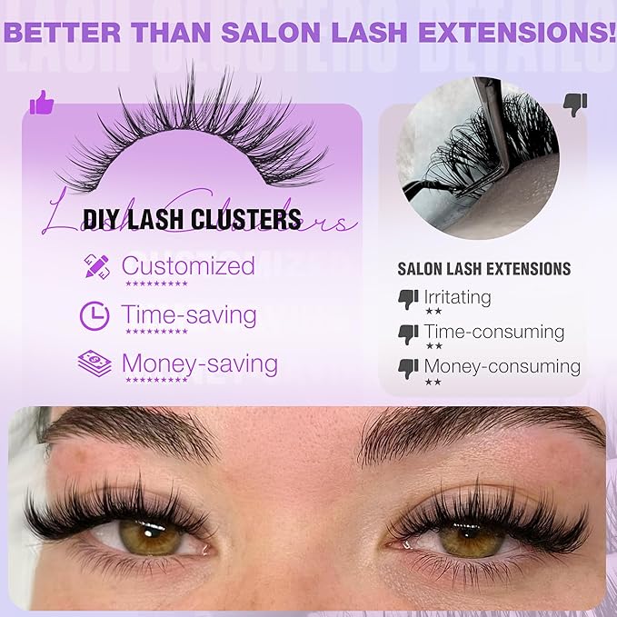 EYDEVRO Manga Lash Clusters Kit Wispy Natural Cluster Eyelash Extensions 10-16mm Fairy Eyelash Clusters Kit Lash Extension Kit Soft Thin Band Individual Lashes Lash Bond and Seal Lash Tweezers Brushes