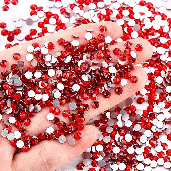 Novani Red Rhinestones, Flatback Crystal Loose Gemstones 1440pcs Glass Rhinestones for Clothes Shoes Crafts Makeup Nail Art and DIY Decorations(SS6, Light Siam)