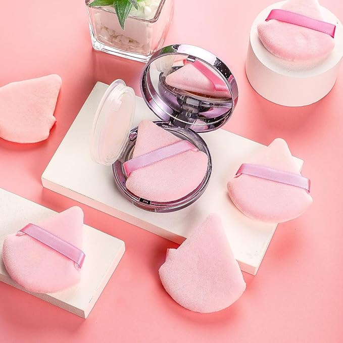 6 Pieces Powder Puff Face Soft Triangle Pink Valentines Day Gifts for Loose and Body Powder, Velour Makeup Sponge Set Setting Powder Puff Makeup Tools