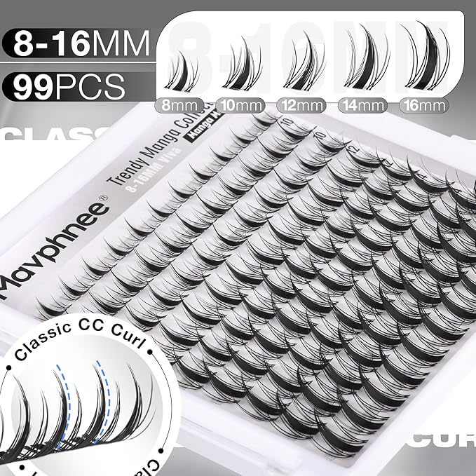 Viva Lash Clusters Wispy Manga Eyelash Clusters Anime Individual Lashes Spiky Lash Extensions Wet Wispy Cluster Lashes Natural Cluster Eyelash Extensions (CC Curve, 8-16MM. 99Pcs)