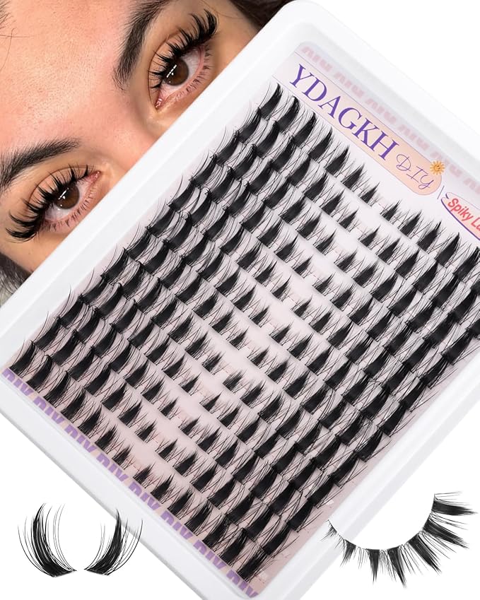 Manga Lash Clusters Spikes Doll Eyelash Extension Anime Wispy Eyelash Clusters Natural Spiky Cluster Eyelash Extensions Invisible Band 8-18mm DIY Cat Eye Lash Extension Fairy Individual Lashes 168Pcs