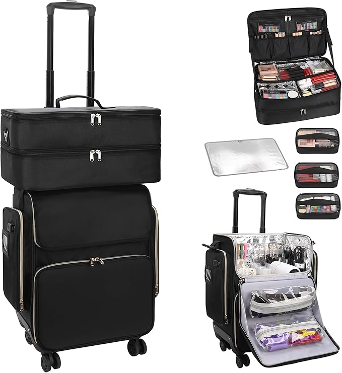 OCHEAL Hairstylist Traveling Case with a Large Makeup Travel Case for Hairstylist, Hairdresser Bag with Detachable Pouch,360° Rotatable Wheelsfor Hairdressing Tool Organizer 3 Makeup Bags