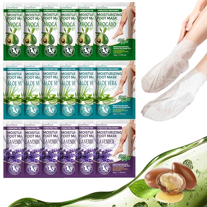 CRISTALBOX Moisturizing Foot Mask,Hydrating Foot Masks for Dry,Cracked Feet, Dry Skin Moisturizer for Soft and Smooth Touch Feet for Women Men (ALOE-AVOCADO)