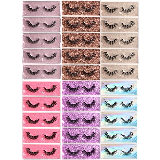 Wispy Lashes Bulk 30 Pairs Natural Volume Eyelashes Mixed Styles Wholesale Cat Eye & Doll Eye Strip Lash Sets Short Thick Fluffy False Mink Eyelash Strips Full Fake Pestañas Postizas