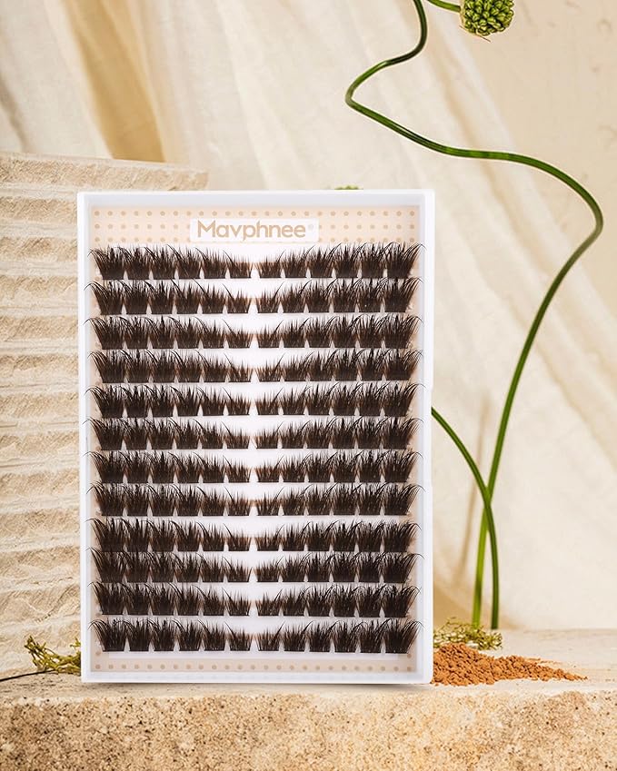 Brown Lash Clusters Pre-Mapped Eyelash Clusters Cat Eye Cluster Eyelash Extensions Fairy Wispy Cluster Lashes CC Curly Wet Look Individual Lashes Extensions 144Pcs 6-14MM Fox Eye Lashes Clusters